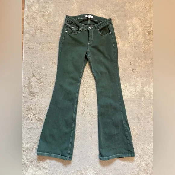 Garage Women's Juniors Green Low Rise Flared Jeans Size 7 - Picture 11 of 11